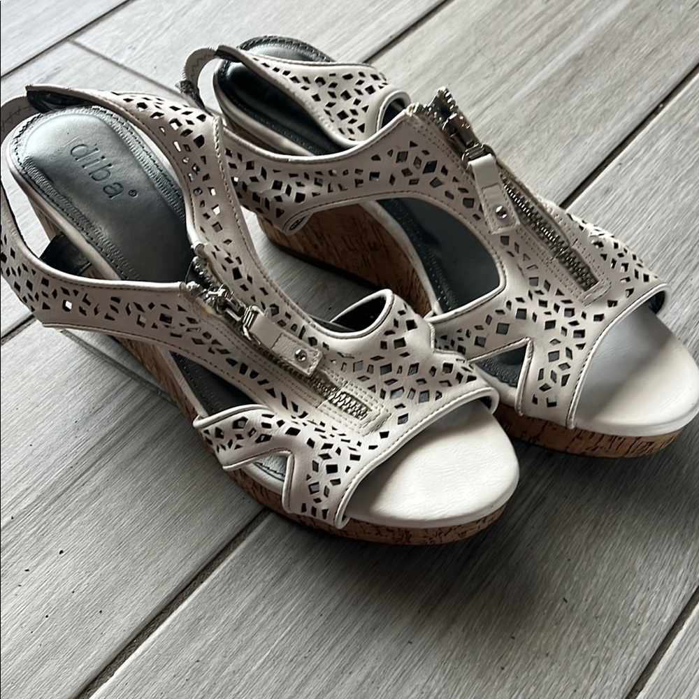Diba Cream Wedge Sandals with Intricate Cutouts
